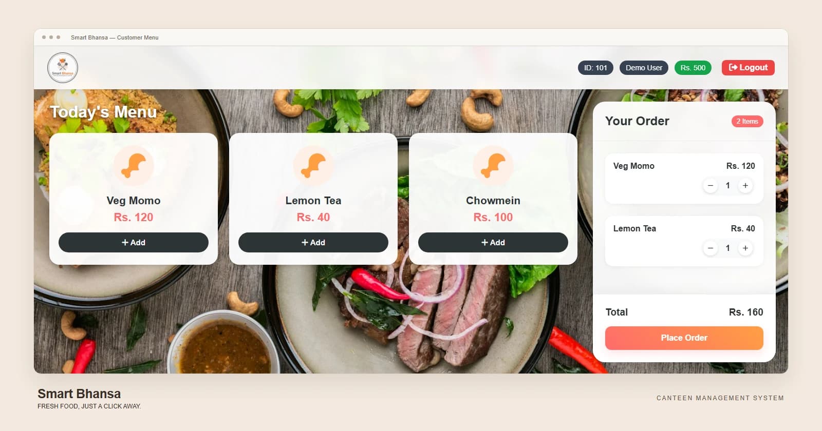 Smart Bhansa customer menu and order preview